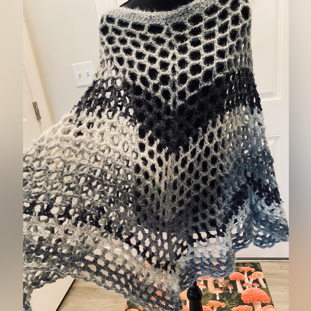 Handmade Crochet Poncho  Cape in Gray Tones